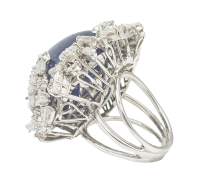 Platinum Cabochon Sapphire & Diamond Ring